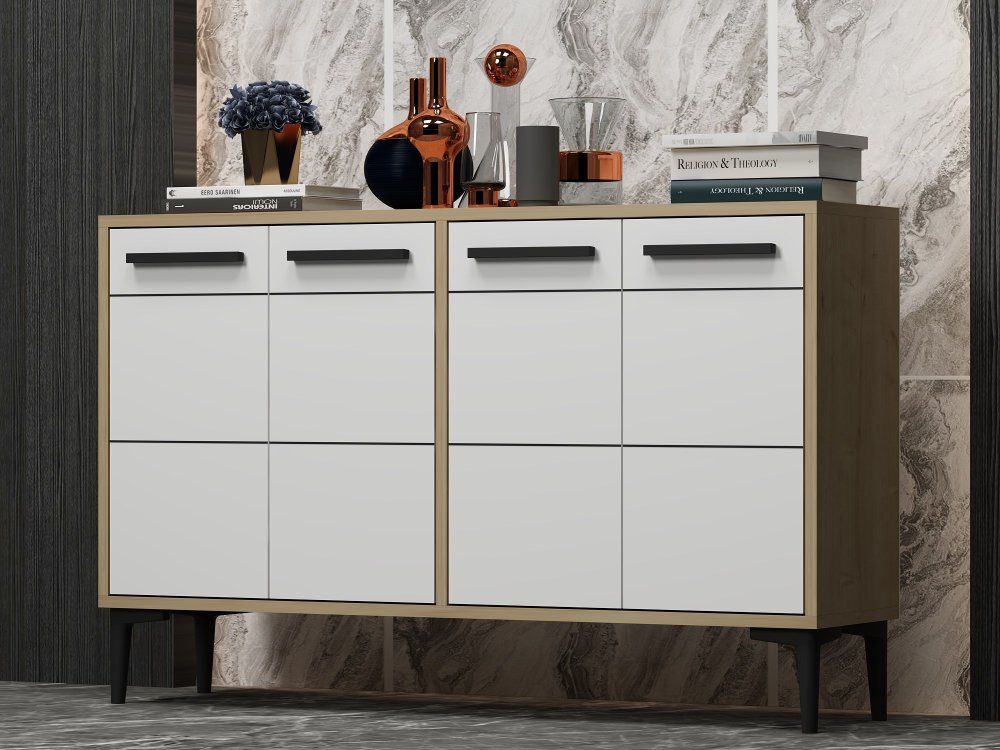 Konzolový stolík Stria - Sapphire Oak, White