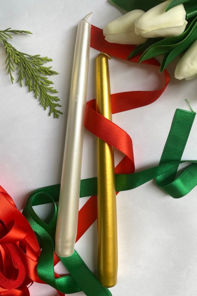 Súprava sviečok (2 kusy) Premium Christmas 2 -White, Gold