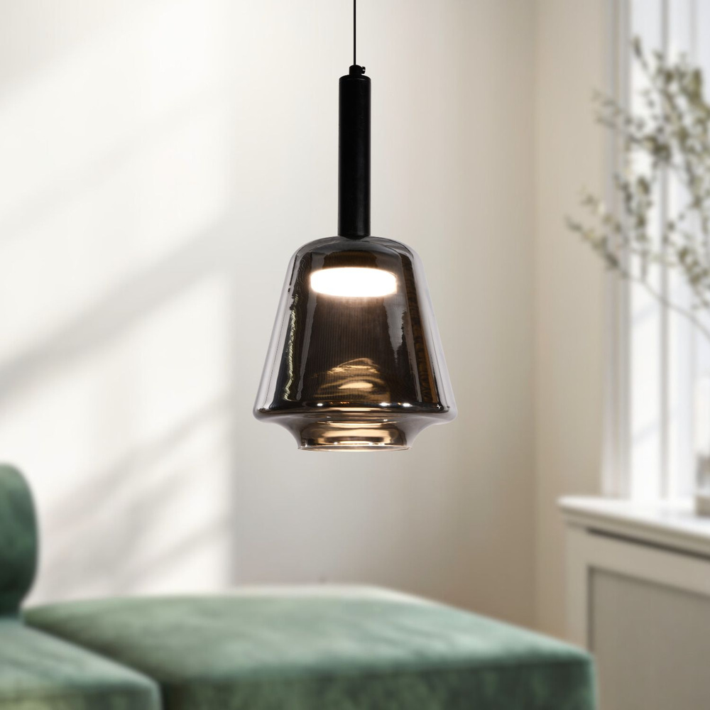 Levně Lampa wisząca Bueno szklana czarna z kloszem dymionym do salonu
