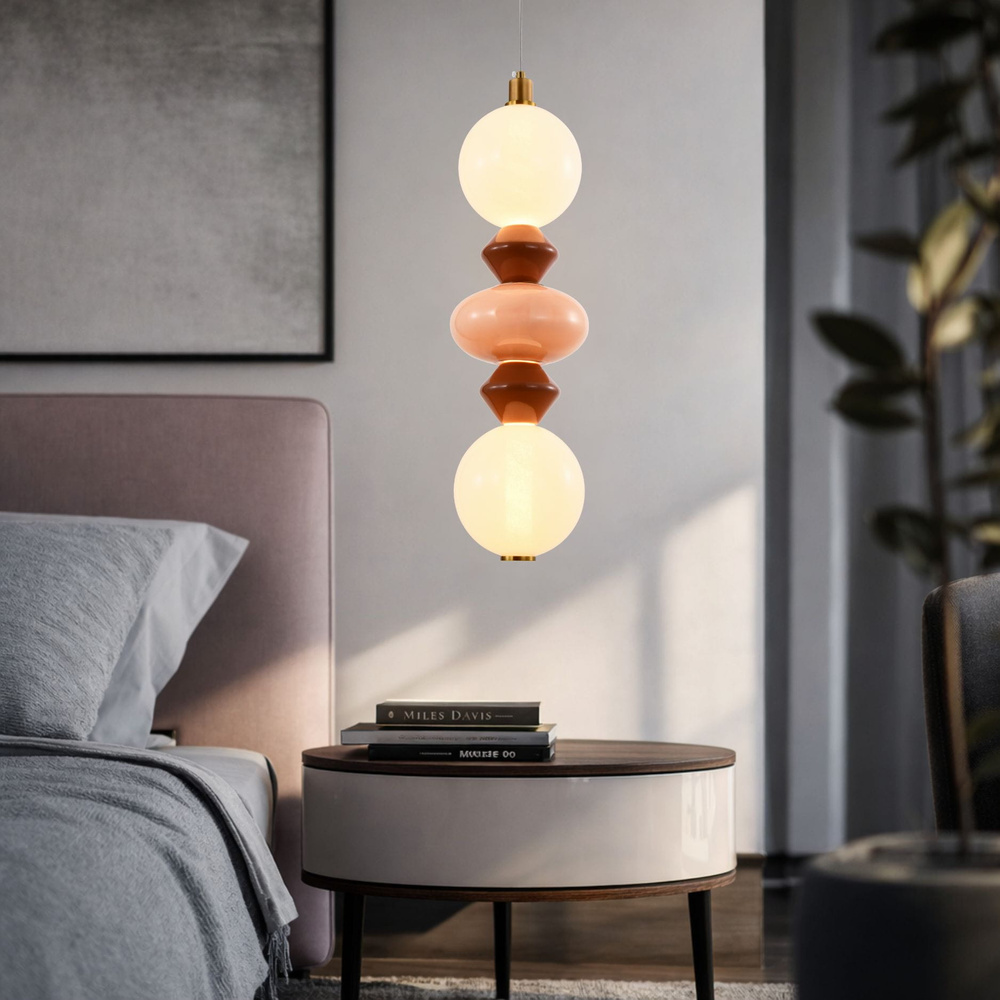 Levně FLORES lampa wisząca mosiężny+brązowy+pomarańczowy 15W LED 3000K klosz biały