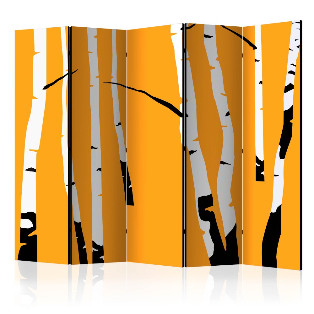 E-shop Paraván Birches on the orange background  225x172 cm (5-dílný),Paraván Birches on the orange background  225x172 cm (5-dílný)