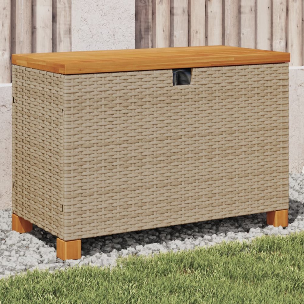 Zahradní úložný box béžový 80x40x48 cm polyratan akáciové dřevo