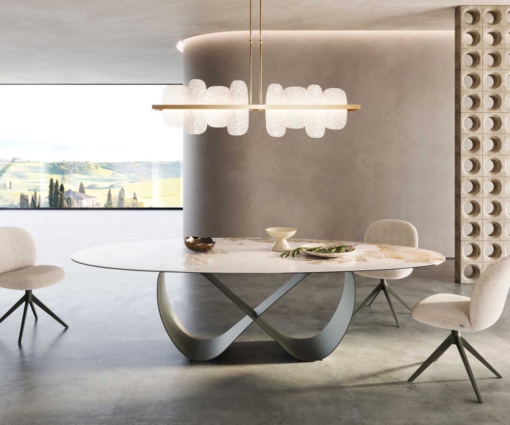 Jedálenský stôl 280x130 keramika Minas Melange bielo-béžový povrch