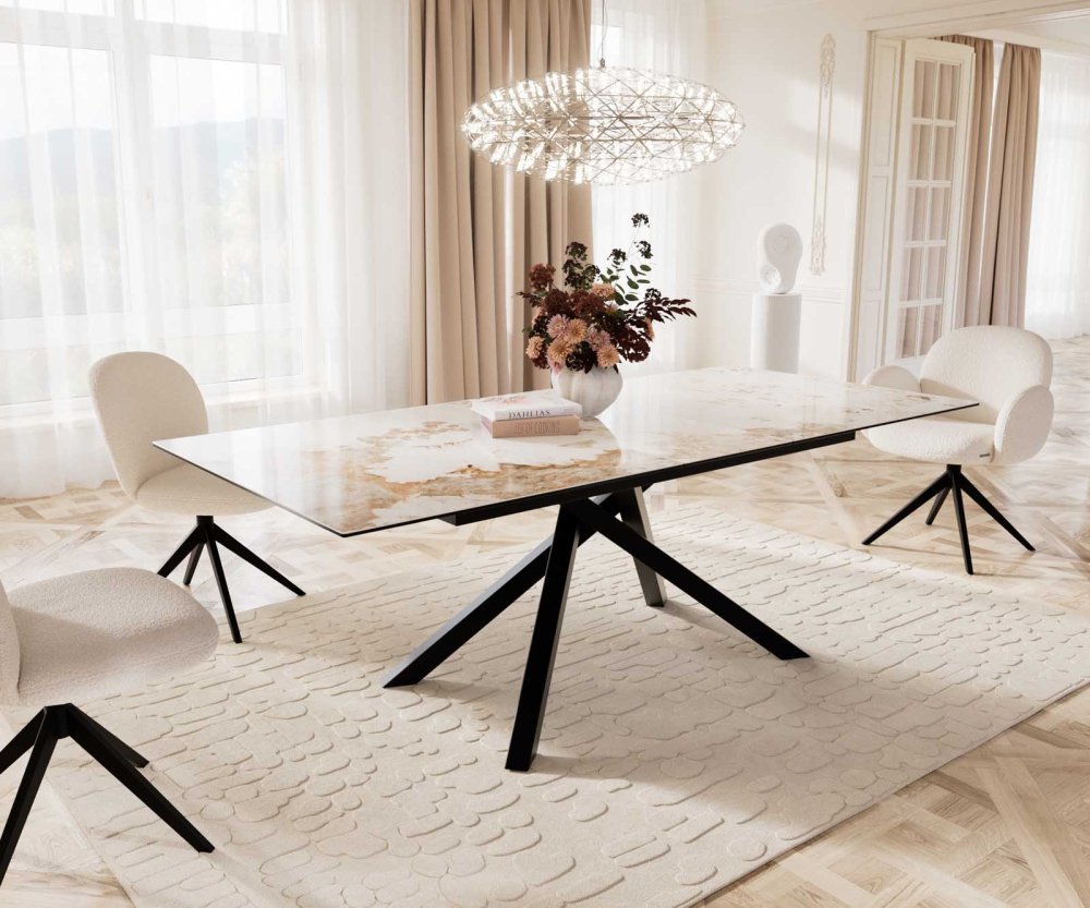 Jedálenský stôl Edge 180-220x100 keramický Minas Melange bielo-béžový