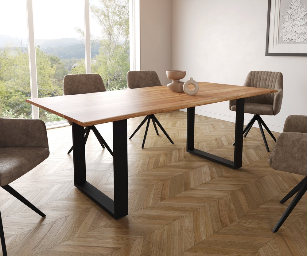 Jedálenský stôl Edge 200x100 prírodná akácia tenká podnož čierna