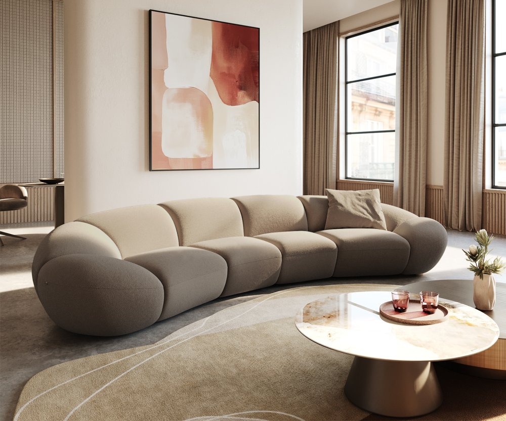 Velká pohovka Lunna 360x175 cm bouclé smetanovo-bílá 2 polštáře