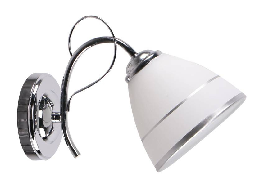 Chrómová nástenná lampa, sklo, biele tienidlo, s vypínačom, Elotte