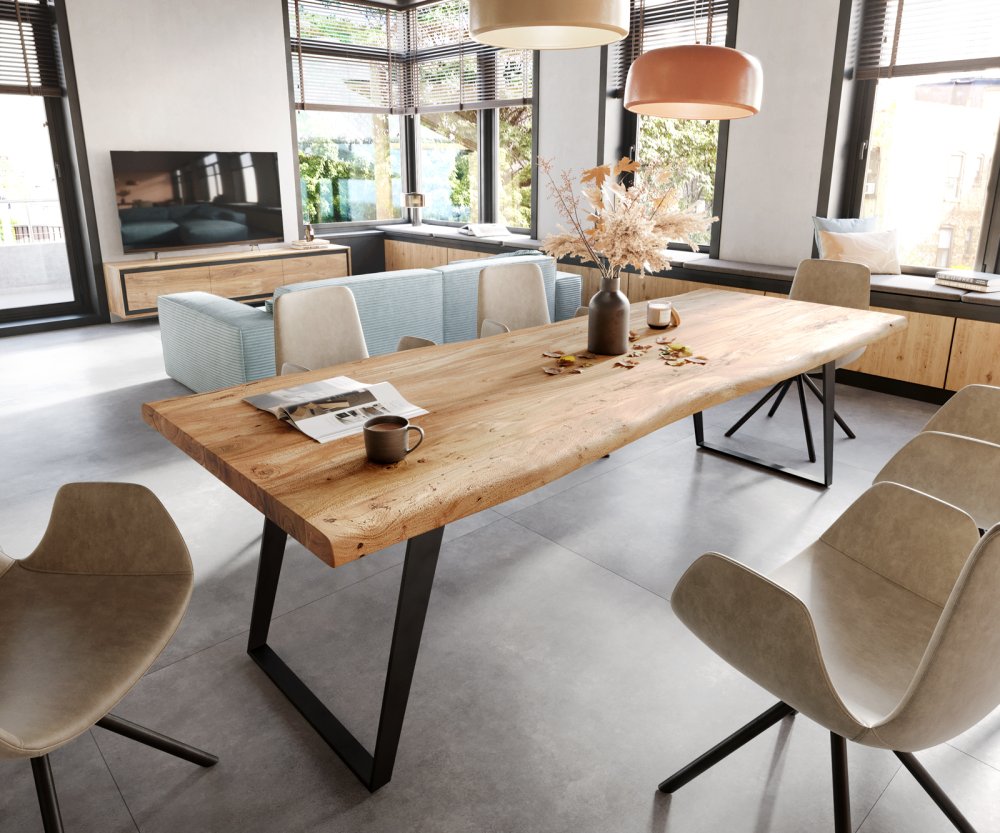 Jídelní stůl Edge 260x100 XL akácie přírodní kov šikmá