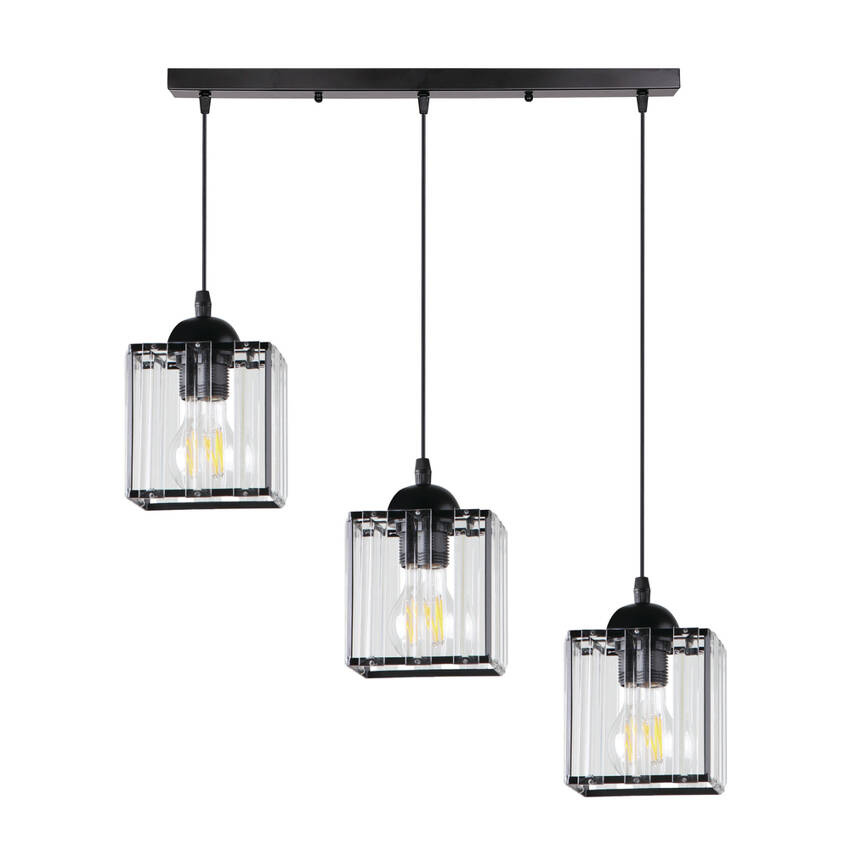 Závesná lampa Glassia čierna 3X40 E27 čierne tienidlo + číre kryštály