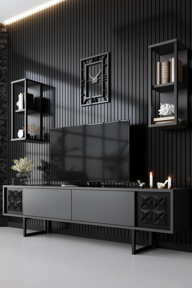 TV skrinka / Obývacia stena Black Line - Anthracite, Black