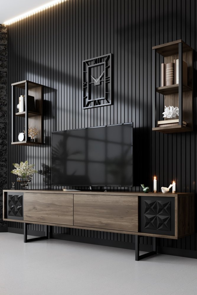 TV skrinka / Obývacia stena Black Line - Walnut, Black