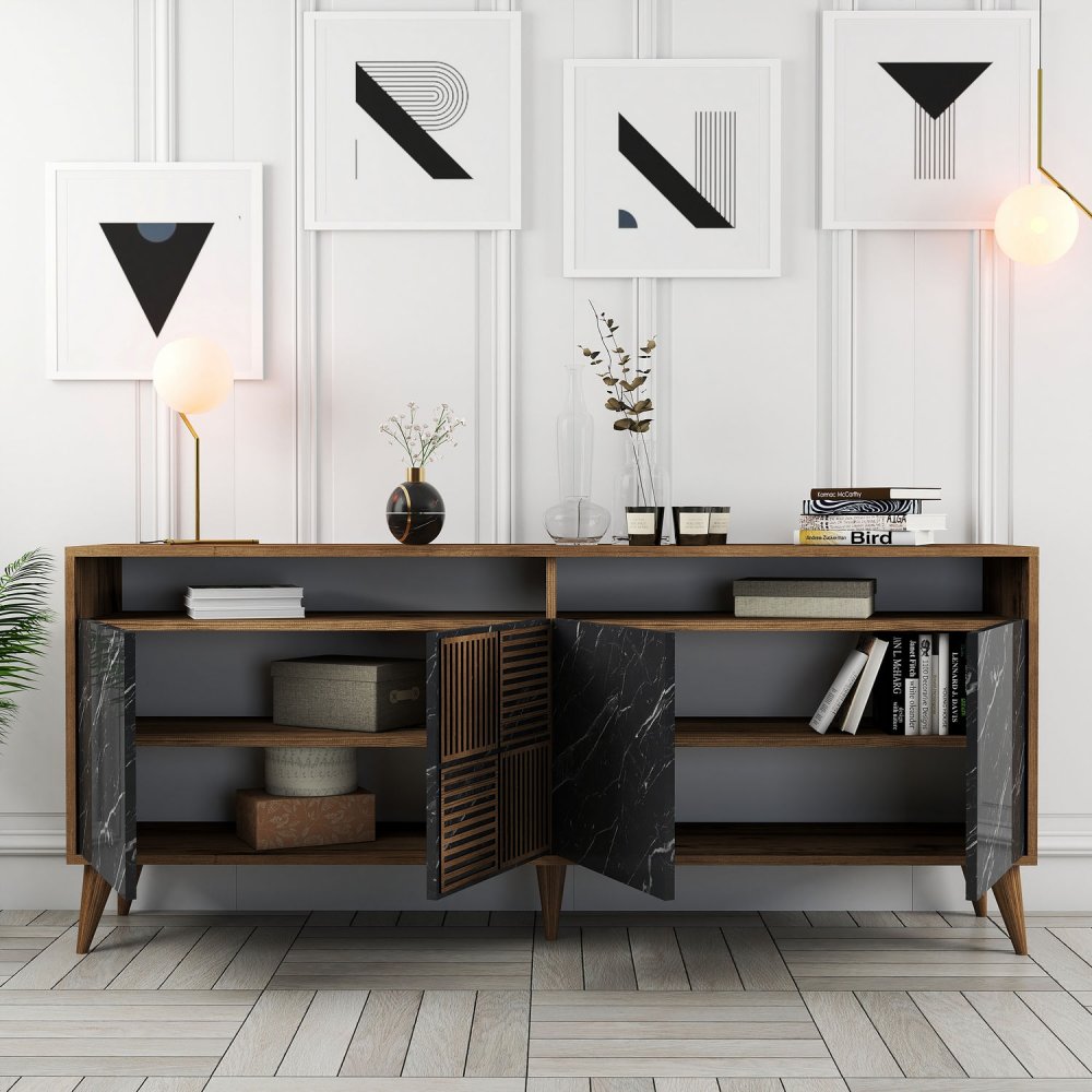 Konzolový stolek Milan - Walnut, Black Marble (obrázek 6)