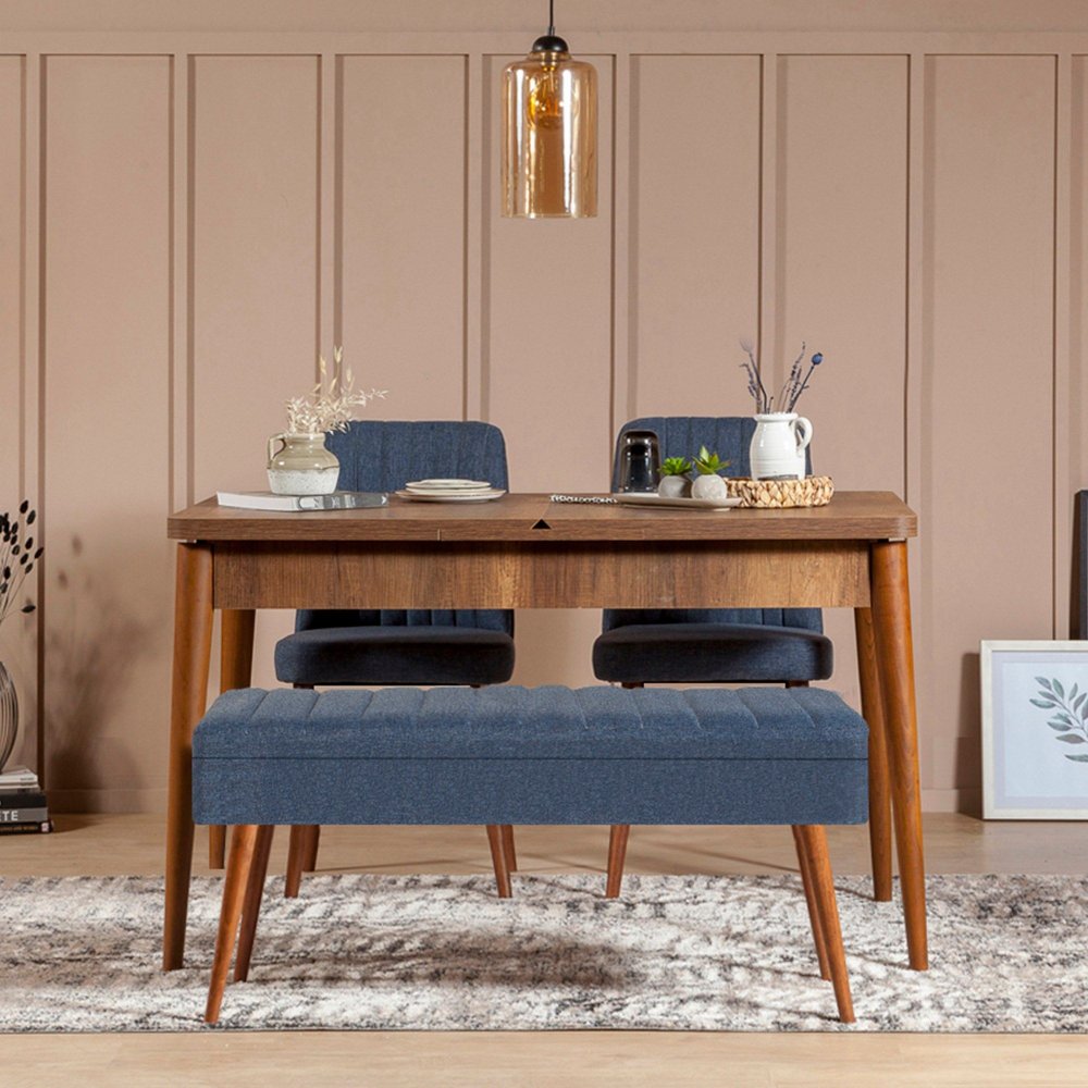 Jedálenský set s rozkladacím stolom a stoličkami (4 kusy) Vina 1048 - 3 - Walnut, Dark Blue