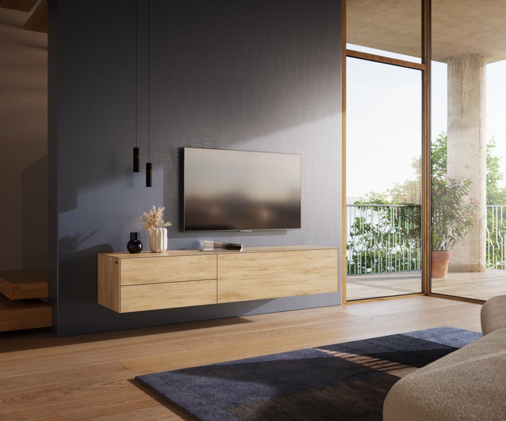 TV stolík Cuor 180 cm keramika Laminam® sabbia v dubovej farbe 1