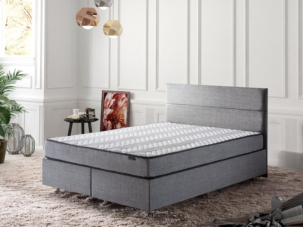 Double Mattress, Base & Headboard Silver - Grey (140 x 190)