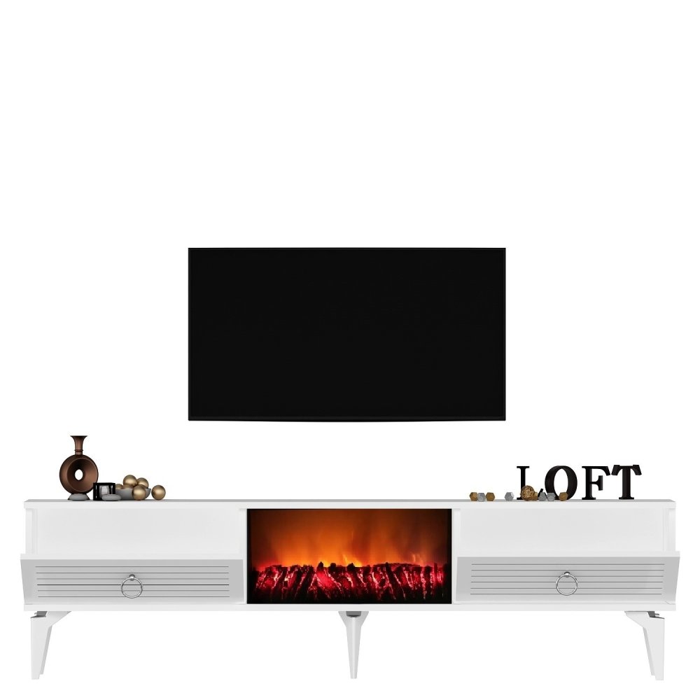 TV stolík Arona Fireplace - White