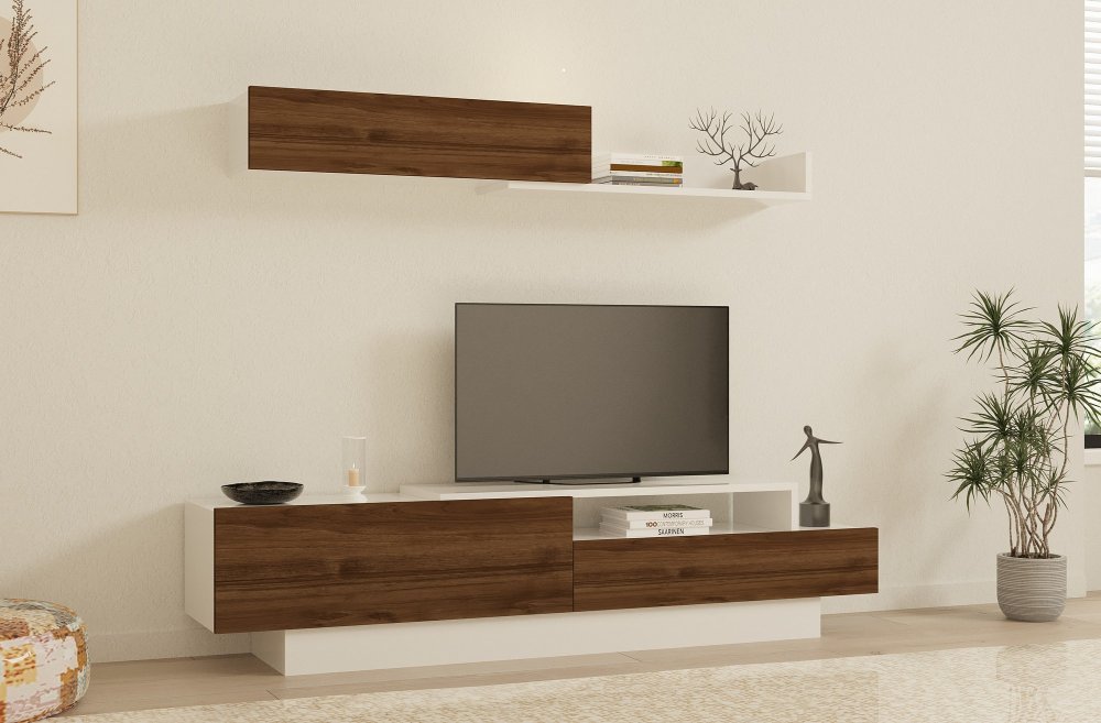 TV skrinka / Obývacia stena Elda - White, Walnut