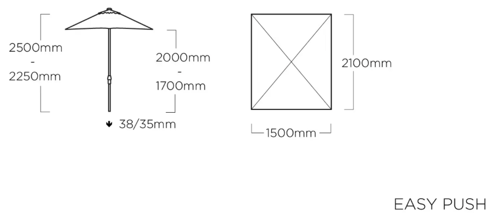 Naklápací slnečník EASY PUSH 150x210 Kettler