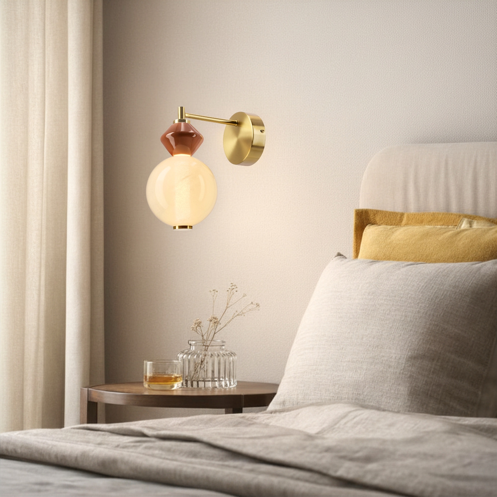 Levně FLORES lampa kinkiet mosiężny+brązowy 7W LED 3000K klosz biały