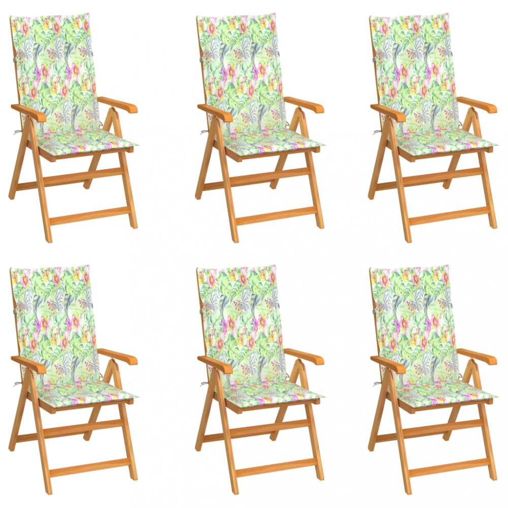 Zahradní židle 6 ks teak / látka Dekorhome Vzor kytka,Zahradní židle 6 ks teak / látka Dekorhome Vzo
