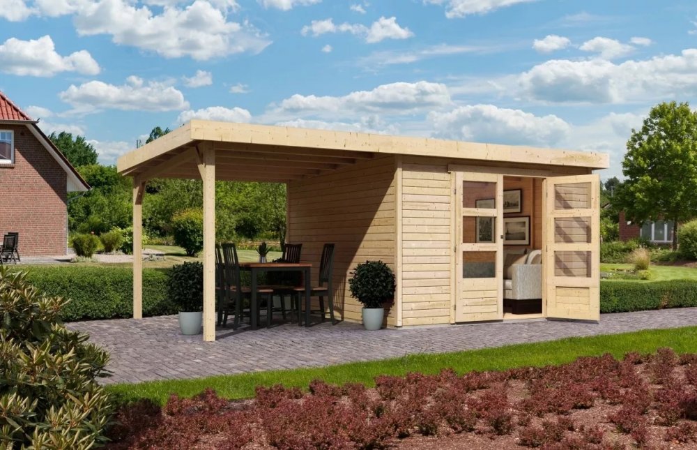 Drevený záhradný domček ASKOLA 6 s prístavkom 240 Lanitplast