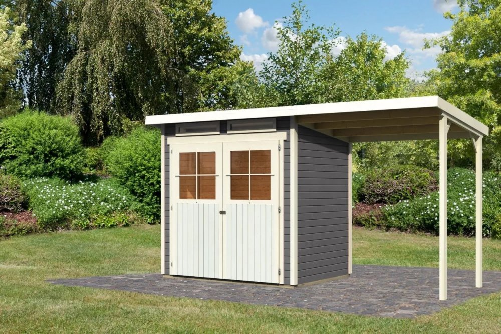Drevený záhradný domček GLUCKSBURG 2 s prístreškom 190 Lanitplast