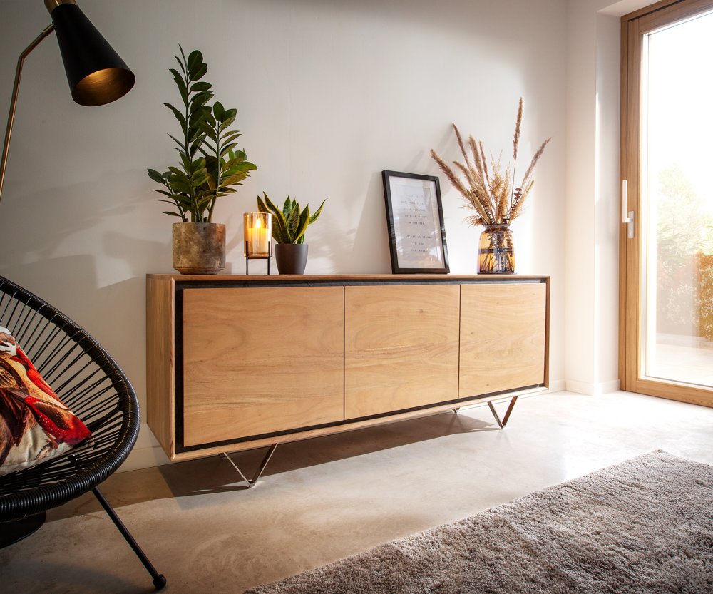Komoda Stonegrace 175 cm přírodní akácie 3 dvířka 3 přihrádky