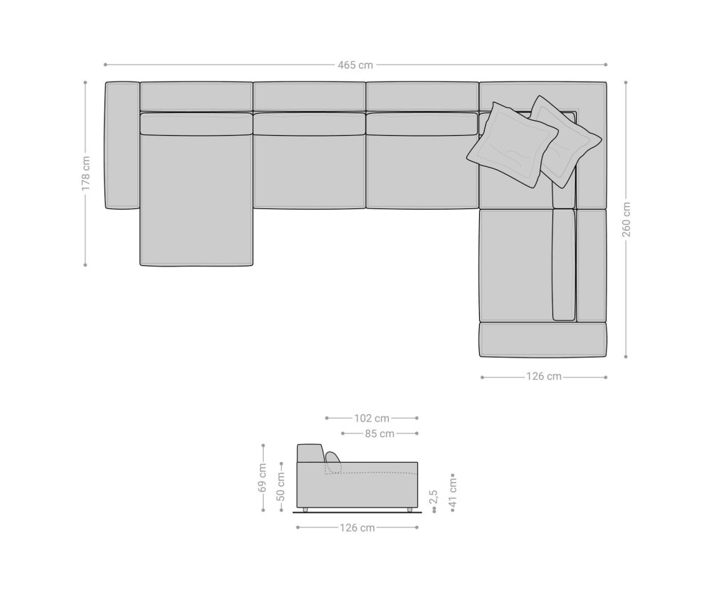 Pohovka sirpio XL 470x260 cm manšestr pastelově modrá Obrázek