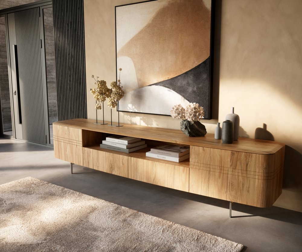 TV stolek Nagaru 240 cm akácie Aura 2 dvířka 2 zásuvky 1