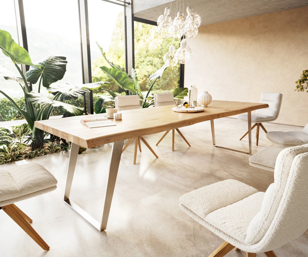 Jídelní stůl Edge 300x100 dub přírodní nerezová ocel šikmý Live