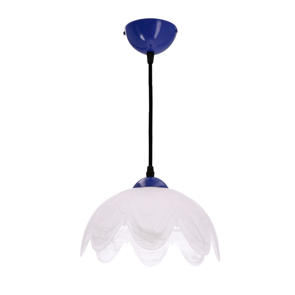 Závesná lampa COLORI chrpa modrá 1x60W E27 s bielym tienidlom, moderné svietidlo do obývačky, spálne, kuchyne, jedálne a interiéru domácnosti.