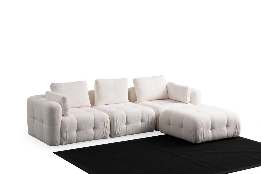 Rohová sedací souprava Amaris 3 Seater With Pouffe - White (obrázek 12)