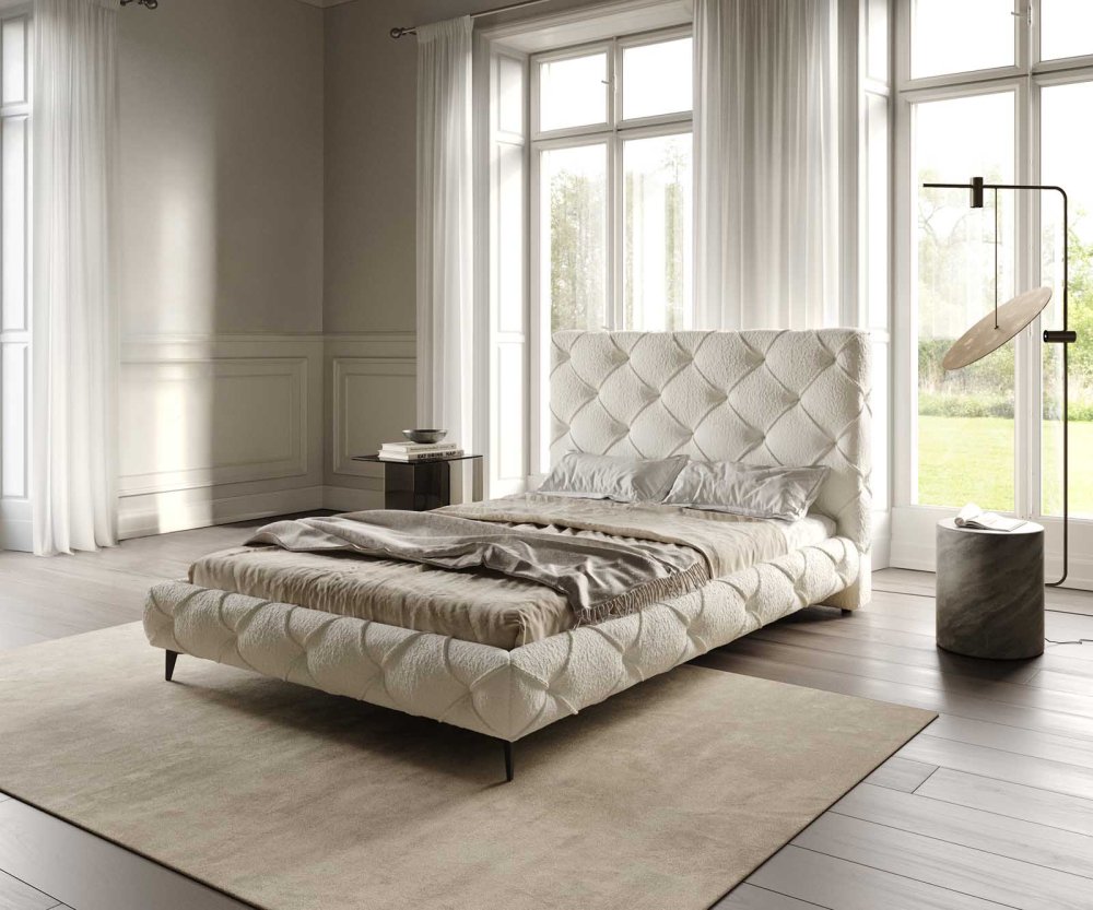 Čalúnená posteľ Nayara 140x200 cm bouclé krémovo biela