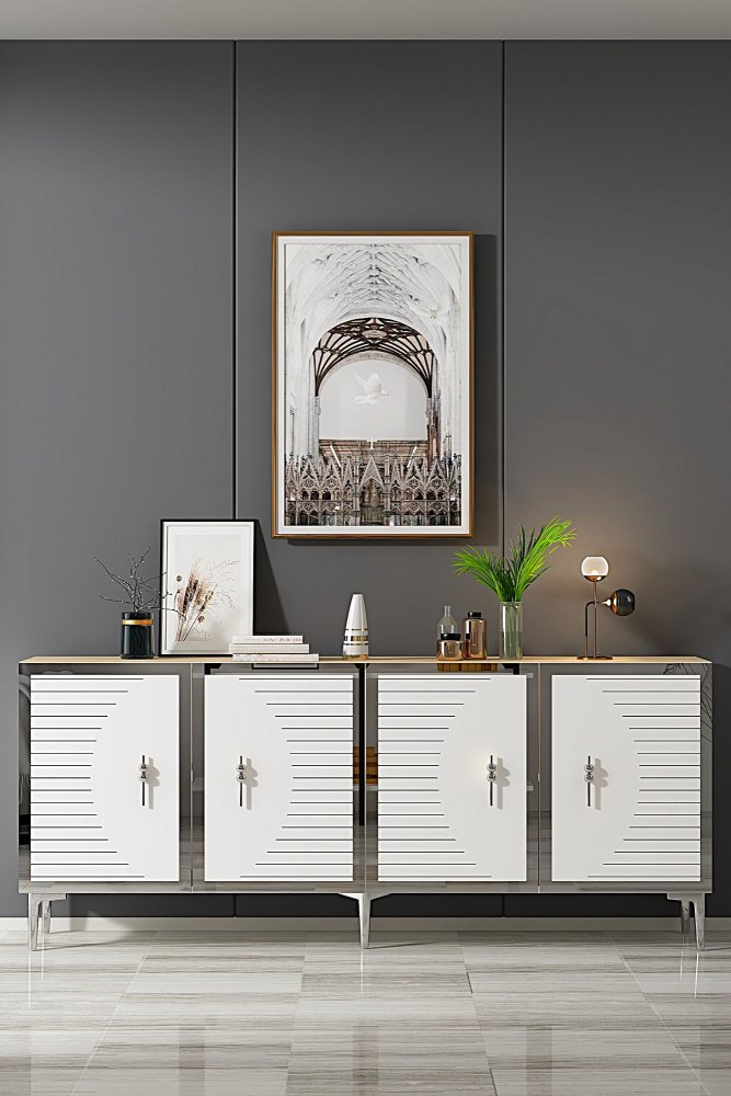 Konzolový stolík Tuna 180 - Sapphire Oak, White, Silver