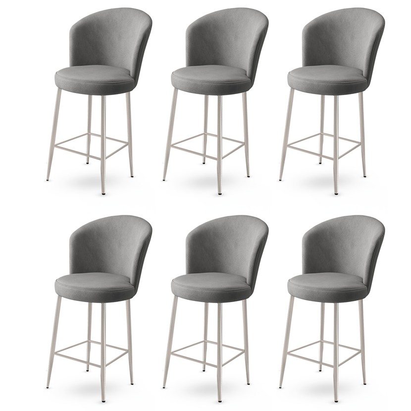 Bar Stool Set (6 Pieces) Fora - Grey, Chrome