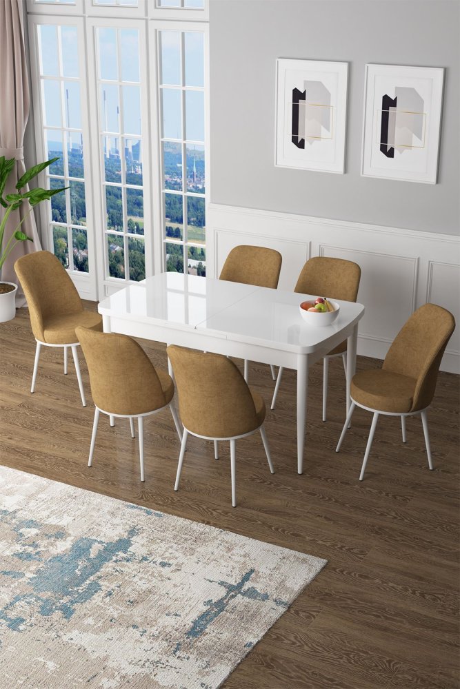 Extendable Dining Table & Chairs Set (7 Pieces) Zen - White, Cappuccino