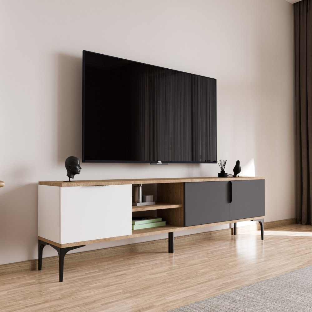 TV stolík Tarz - White, Anthracite, Oak