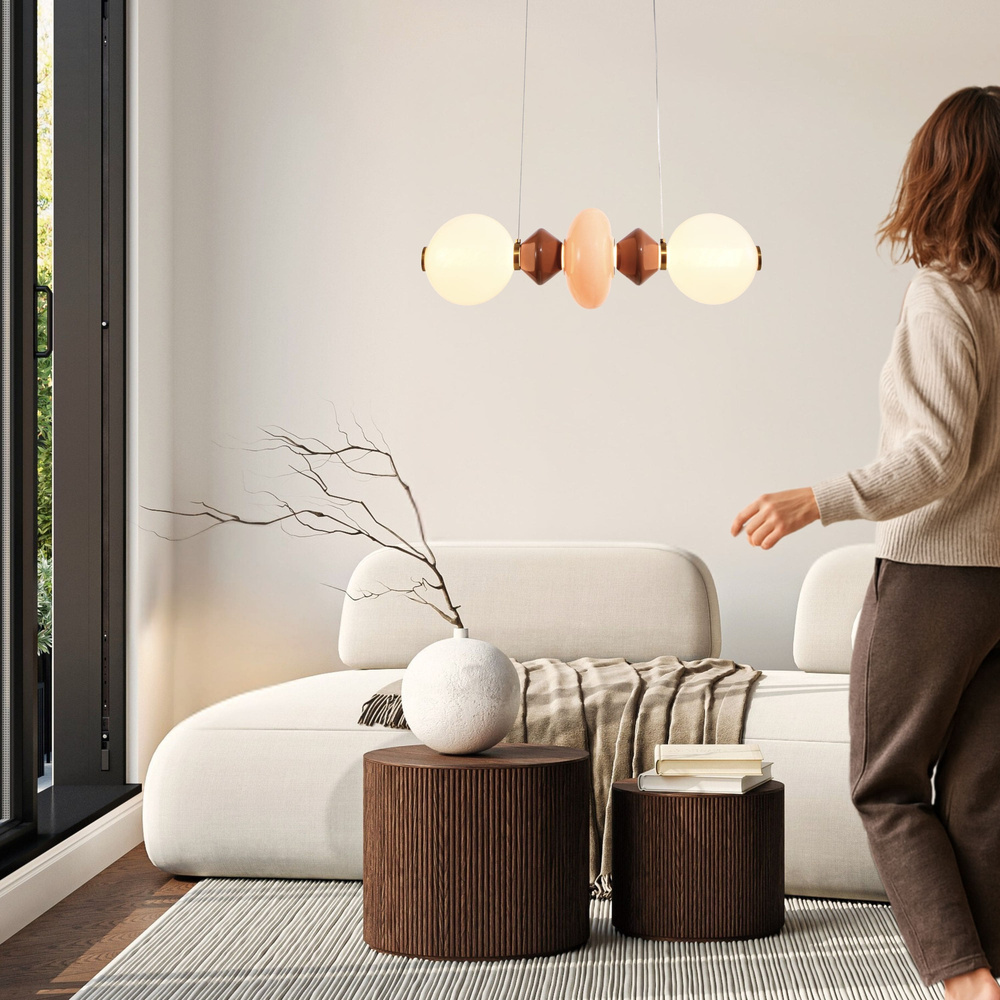 FLORES lampa wisząca mosiężny+brązowy+pomarańczowy poz.15W LED 3000K klosz biały