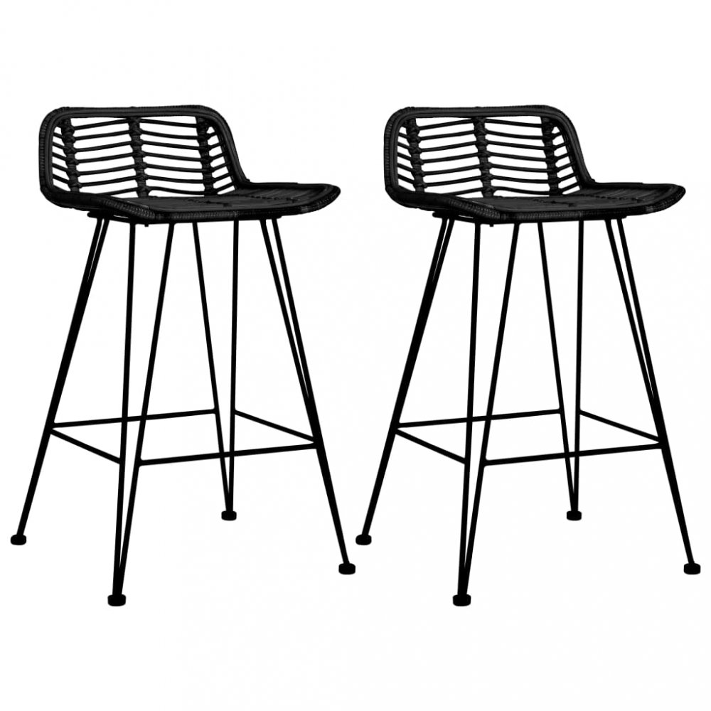 Barové židle 2 ks ratan / kov Dekorhome Černá,Barové židle 2 ks ratan / kov Dekorhome Černá