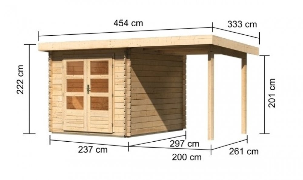 Drevený záhradný domček BASTRUP 4 s prístavkom Lanitplast