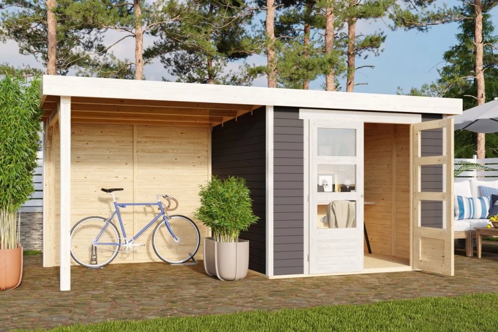 Drevený záhradný domček ASKOLA 3 s prístavkom 240 Lanitplast