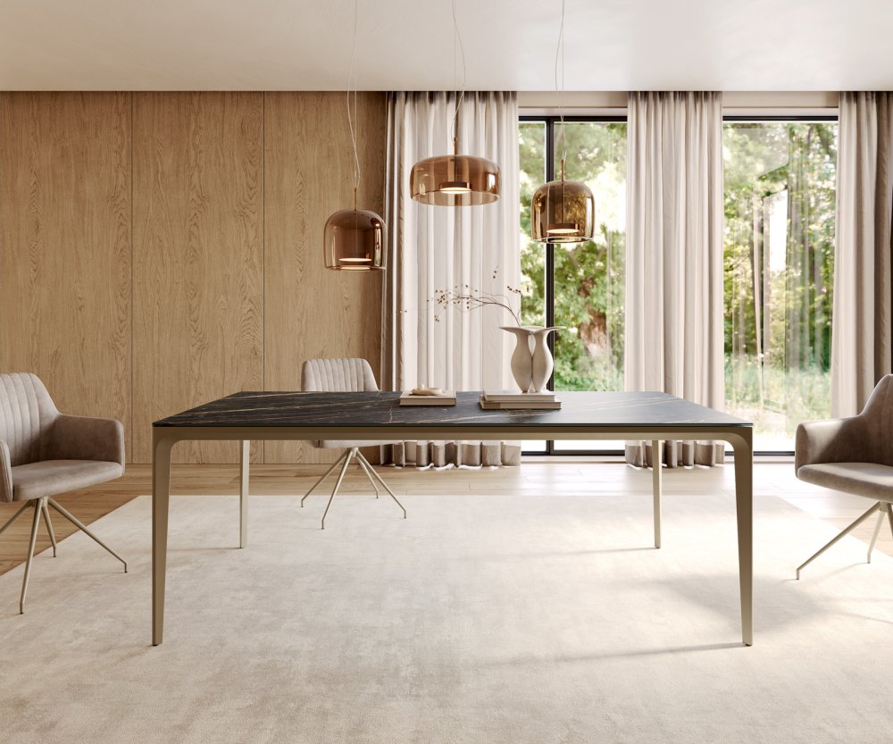 Jedálenský stôl Escina 200x100 cm keramický podstavec Laminam®Noir