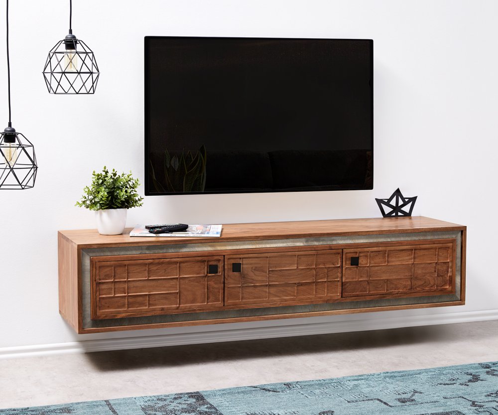TV stolek Stonegrace 150 cm hnědá akácie 3D 3 dvířka závěsný