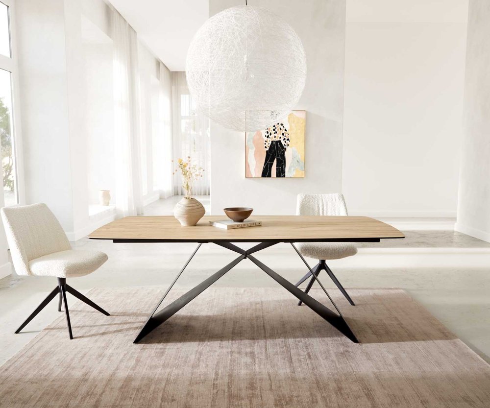 Jedálenský stôl Edge oválny 200x100 keramický Laminam® Sabbia podnož
