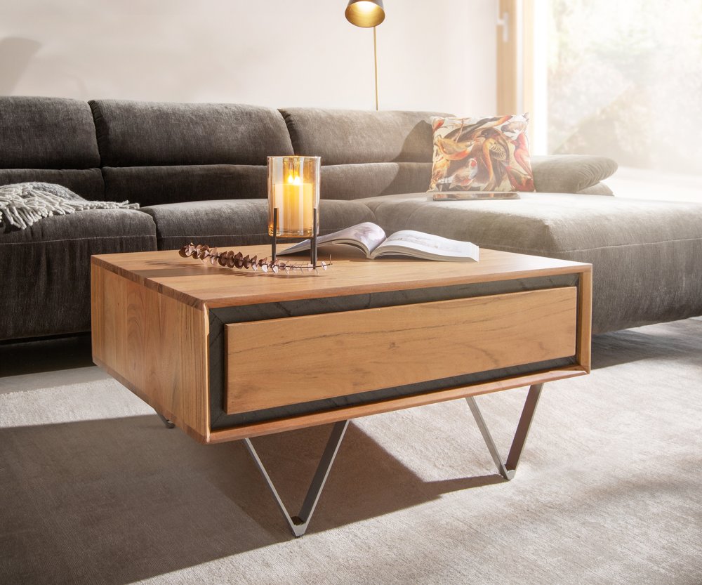Konferenčný stolík Stonegrace 80x60x40 cm prírodná akácia 2 zásuvky