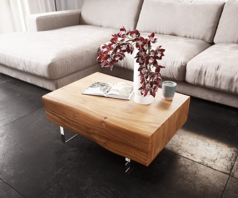 Konferenčný stolík New Live-Edge 80x60 cm akácia prírodná 2 zásuvky