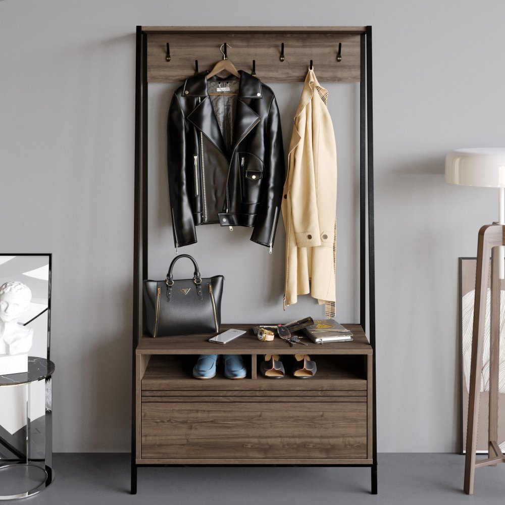 Předsíňová stěna Devin - Walnut, Black (obrázek 5)