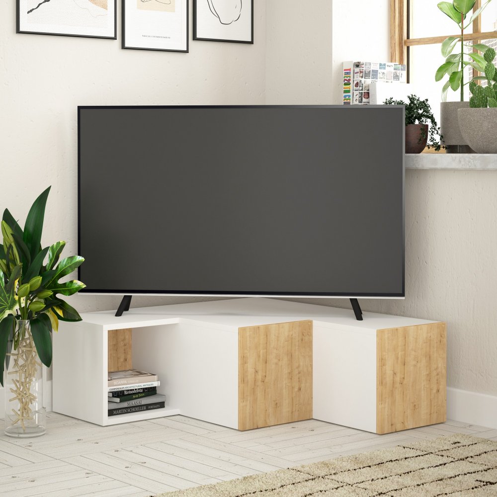 TV stolík Compact - White, Oak