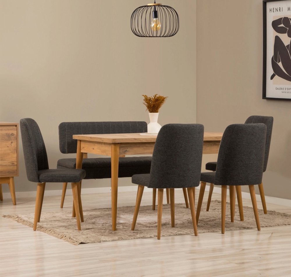 Jedálenský set s rozkladacím stolom a stoličkami (6 kusov) Vina - Atlantic Pine, Anthracite