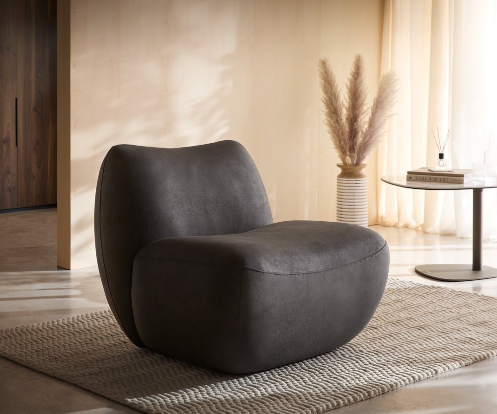 Lounge kreslo Zena 75x85 cm mikrovlákno antracitová vintage